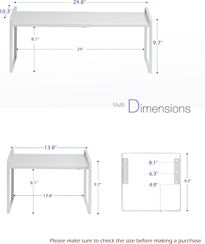 Nxconsu Cabinet Shelf Expandable Height Adjustable Shelf Organizer Riser for Kitchen Cabinet Pantry Cupboard Under Sink Countertop Organization Storage Space Saver Stackable Heavy Duty Metal White XL-Ruum Studio Home