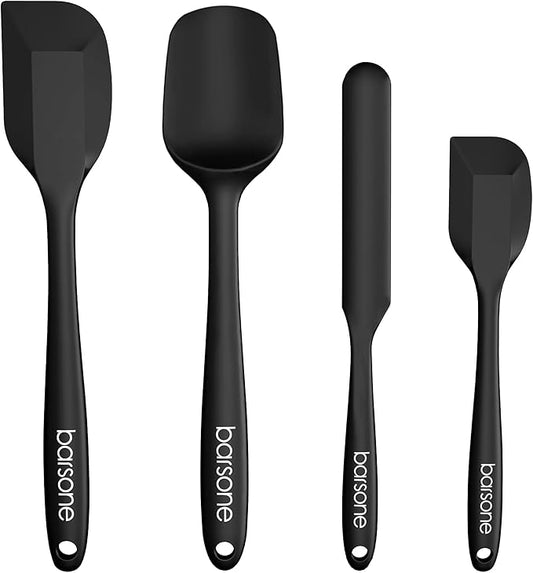 Barsone 4-Piece Silicone Spatula Set（ Heat Resistant 446°F Food Grade BPA Free, Nonstick Cookware Safe Dishwasher Safe Kitchen Tools for Baking, Cooking, Stirring, Black）-Ruum Studio Home