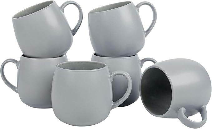 Ceramic Coffee Mugs Set of 6, 14oz - Modern Scandinavian Aesthetic - Microwavable Stoneware Coffee Cups with Comfortable Handle - Tea Mug Set for Latte, Cappuccino, Soup - Pale Blue Mist-Ruum Studio Home