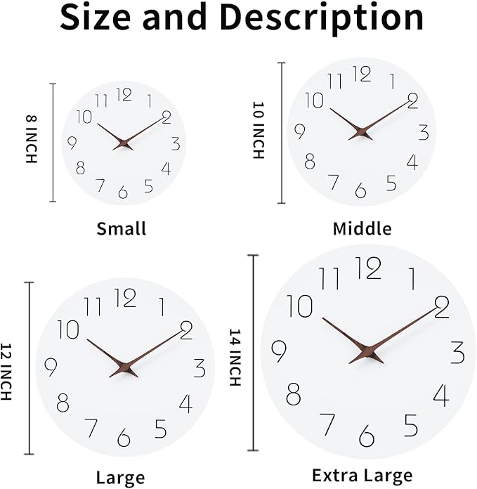 Mosewa Wall Clock 14 Inch White Silent Non Ticking Battery Operated Simple Minimalist Wooden Clock Decorative for Kitchen Bathroom Home Bedroom Living Room Office-Ruum Studio Home