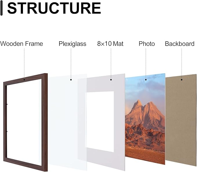 Vittanly 11x14 Picture Frames Set of 9, Shatter Resistant Plexiglass, Display 8x10 Pictures with Mat or 11x14 without Mat, Photo Frames for Wall or Tabletop, Engineered Wood, Walnut-Ruum Studio Home