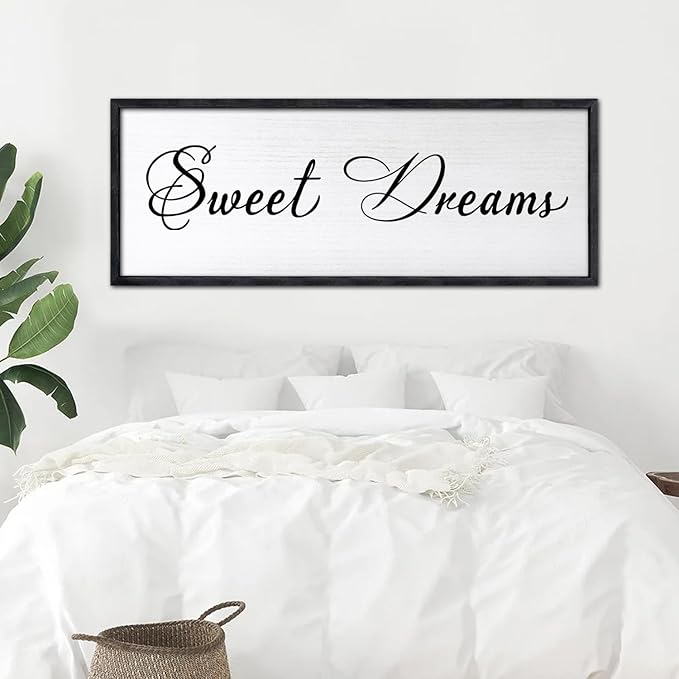 Sweet Dreams Wall Decor Above Bed 40x15 Inch Large Master Bedroom Hanging Wood Rustic Framed Farmhouse Sweet Dreams Sign Guest Room Aesthetic And Minimalist Over Bed Wall Art（Black）-Ruum Studio Home