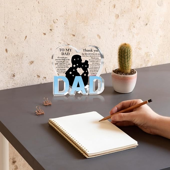 Best Dad Ever Gift from Daughter Son - Acrylic Heart-Shaped Plaque Father’s Day Birthday Gift - Unique Keepsake Desk Decor with Personalized Message-Ruum Studio Home