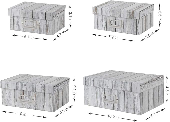 Briful Photo Boxes Storage, Storage Boxes with Lids 4 in 1 Set Water-Proof Storage Box Sets with Handles Decorative Multiple Size Storage Bins with Lids for Clothes/Shoes/Office/Cosmetic/Books-Ruum Studio Home
