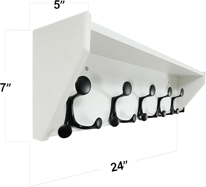 SKOLOO Wall Shelf with Hooks, 24-Inch White Coat Rack Wall Mount with Shelf Organizer - Lightweight & Sturdy, 5 Tri Hooks - Perfect for Entryway, Hallway, Living Room, Bedroom, Mudroom-Ruum Studio Home