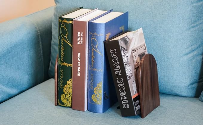 Large Bookend Hold Heavy Books- 7x4x5in 3 Pack Wood Bookends for Heavy Books Heavy Duty Walnut Book Ends for Men Wood Bookends for Office Desk Non-Skid-Ruum Studio Home