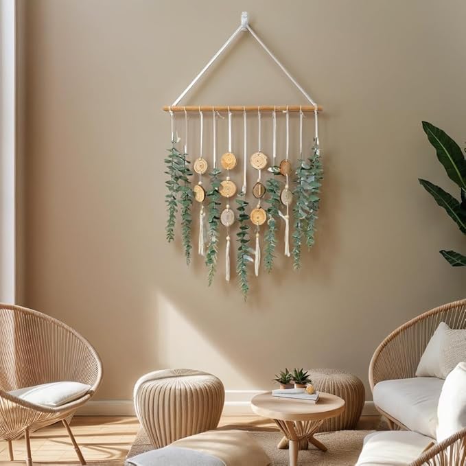 Artificial Eucalyptus Wall Decor Fake Greenery Leaves Stems Home Decor Wall Hanging Plants Boho Rustic Farmhouse Decor for Bedroom Kitchen Dining Room Livingroom Bathroom Livingroom (Small)-Ruum Studio Home