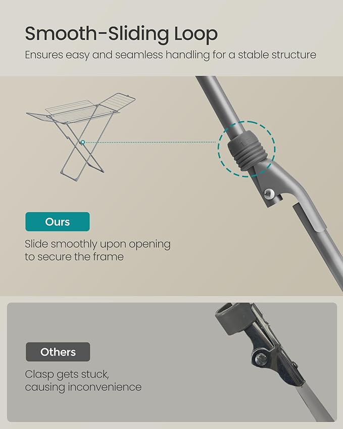 SONGMICS Clothes Drying Rack, Metal Laundry Drying Rack, Foldable, Space-Saving, Free-Standing Airer, with 4 Gullwings, Indoor Outdoor Use, Bed Linen Clothing, Gray ULLR541G01-Ruum Studio Home