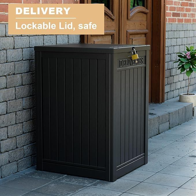 DRATO 48 Gallon Package Delivery Box, Large Lockable Storage Box, Double-Wall Resin Outdoor Package Delivery and Waterproof Deck Box for Porch, Patios-Ruum Studio Home