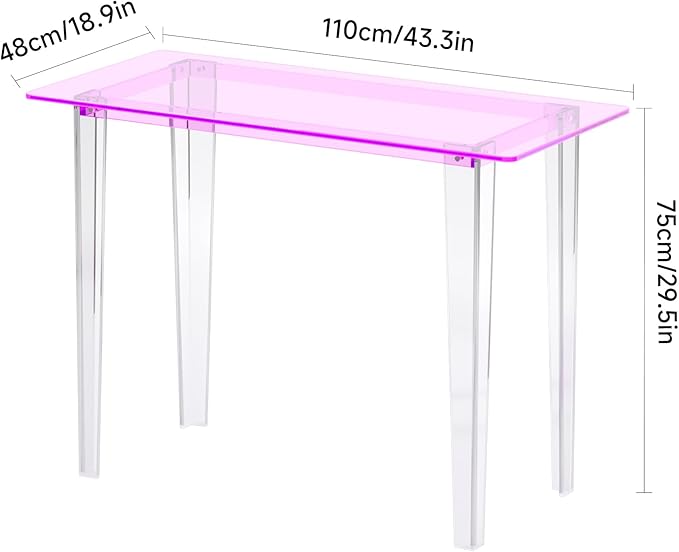 Acrylic Desk, Modern Study Table for HomeOffice-Extended Surface Multi-Purpose Console & EntrywayTable, Sturdy Lightweight Design（(42.5-inch, Pink)-Ruum Studio Home