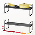 Hole Pattern Expandable Shelf Organizer,2Pack 10.2" Wide Easy to Assemble Cabinet Organizer Shelf, 16.5~27.1" Adjustable Height&Stackable Spice Organization for Cupboard, Black-Ruum Studio Home