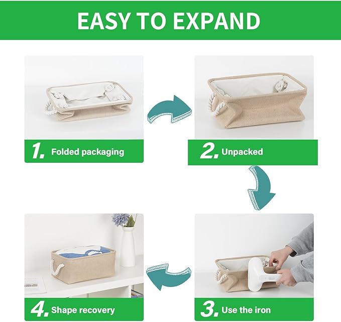 Bidtakay Small Storage Baskets for Shelves 3 Pack Fabric Storage Bins for Organizing Linen Collapsible Organizer for Closet-Flaxen-Ruum Studio Home