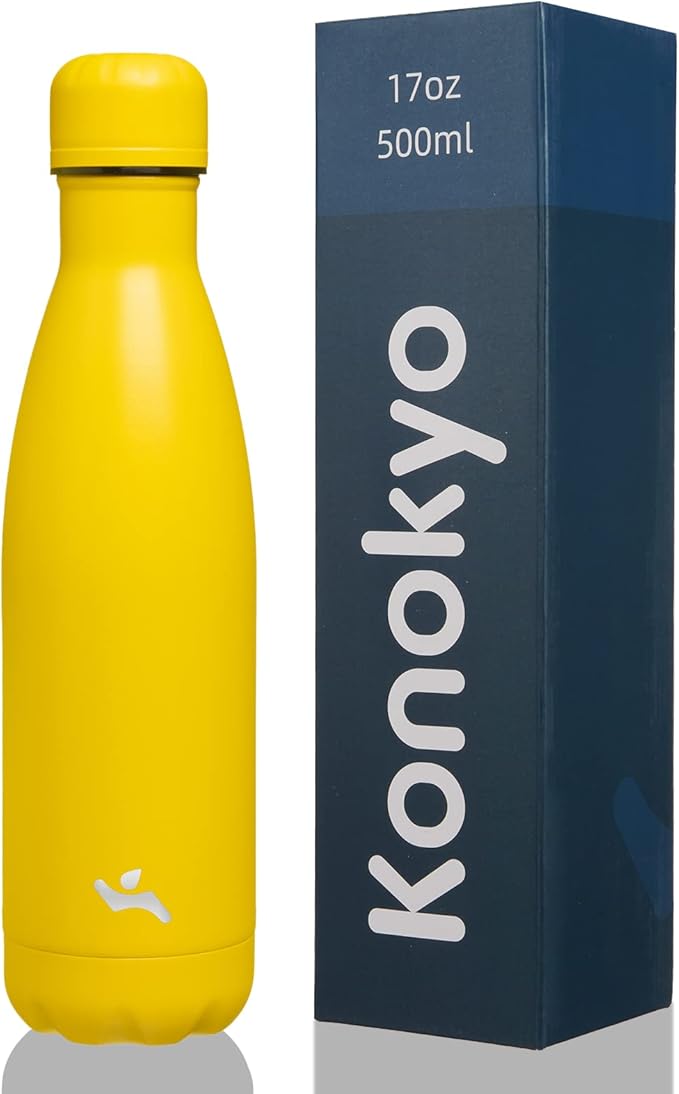 Insulated Water Bottles,17 oz Double Wall Stainless Steel Vacumm Metal Flask for Sports Travel,Yellow-Ruum Studio Home