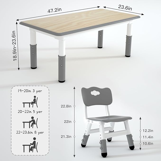 Kids Study Table and 4 Chairs Set,Height Adjustable Table and Chairs for Children and Toddlers,47.2"X23.6"Graffiti Desktop,Suitable for Daycare,Classrooms, Home-Ruum Studio Home
