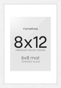 Homeforia 8x12 Picture Frame White, High End Oak 8 x 12 Wood Frames with Mat 6 by 8 Print, 8by12 Wooden Frame Matted to 6x8 inch Photo, 12x8 Wall or Tabletop Frames, Tempered Glass, Wall Kit, Set of 1-Ruum Studio Home