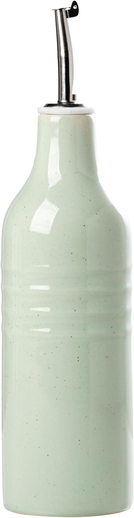 famiware Jupiter 16oz Ceramic Olive Oil Dispenser Bottle, 1 Piece Oil Dispenser for Kitchen with Stainless Steel Pourers, Suitable for Storage Vinegar, Soy Sauce, Coffee Syrup, Light Green-Ruum Studio Home