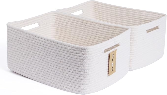 Large Storage Baskets for Shelves, Closet Organizers Bins for Clothes Blanket Towels, Baby Nursery, Toy Baskets Box, Woven Rope Baskets, 17 x 13 x 7.5”, 2 Packs Off White-Ruum Studio Home