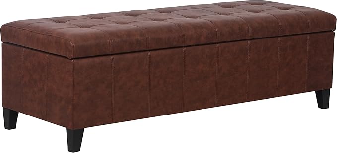 Joveco 51 Inch Storage Ottoman Bench,Tufted Leather Storage Bench for Bedroom (51”,Brown)-Ruum Studio Home