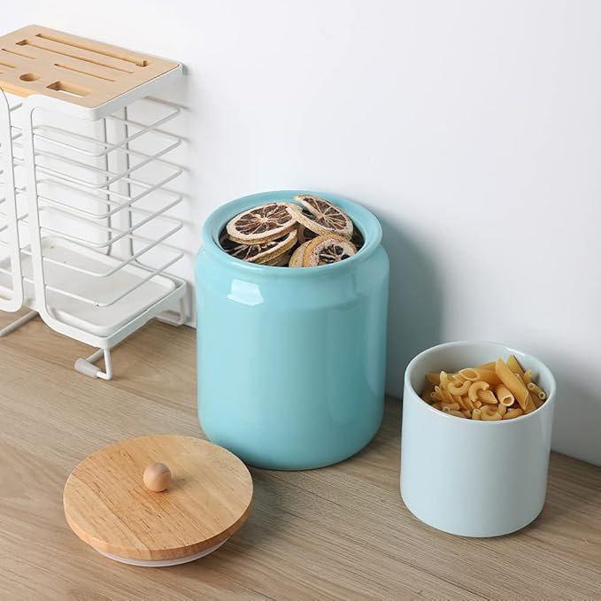 Sweejar Ceramic Kitchen Canisters, 58 FLOZ Porcelain Food Storage Jar with Airtight Seal Wooden Lid, Home Container Serving for Coffee Beans, Tea-leave, Sugar, Salt, Tool Bucket (Turquoise)-Ruum Studio Home