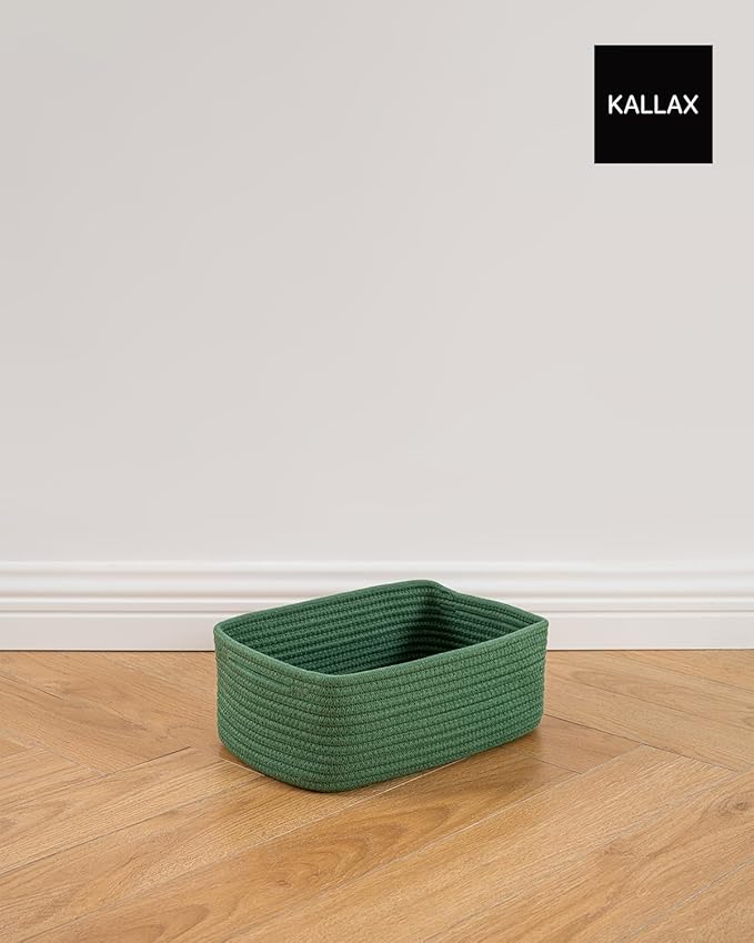 KALLAX Small Woven Basket, 12 x 8 x 4.5 Inches, Storage Basket for Organizing, Cute Small Rope Shelf Closet Cube Storage Bins Baskets for Shelves, Dog Toy Gift Baskets Empty, 3 Packs, Green-Ruum Studio Home