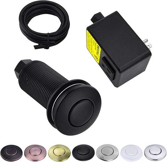 BESTILL Garbage Disposal Sink Top Air Switch Kit with Single Outlet, Matte Black 3.6" Long Push Button with Brass Cover, UL Listed, Compatible with all Garbage Disposals-Ruum Studio Home