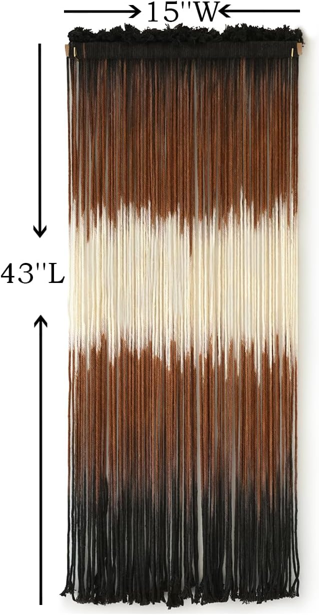 Macrame Wall Hanging Brown Boho Hand Woven Tassel Yarn Tapestry Wall Art for Living Room Bedroom Fiber Art 15''W*43''L-Ruum Studio Home