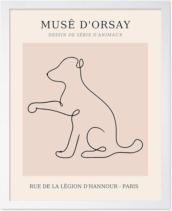 Poster Master Vintage Poster - Retro One Line Dog Drawing Print - Dog Art - Minimal Gift for Men, Women, Animal Lover - Abstract Wall Decor for Home, Office, Bedroom, 11x14 White Framed-Ruum Studio Home