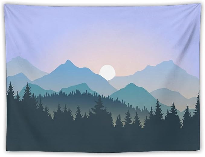 HZOHNAGO Mountain Tapestry Forest Mountain Sunrise Pattern Printed Wall Tapestry Wall Hanging for Bedroom Living Room Dorm 40" W x 30" H-Ruum Studio Home