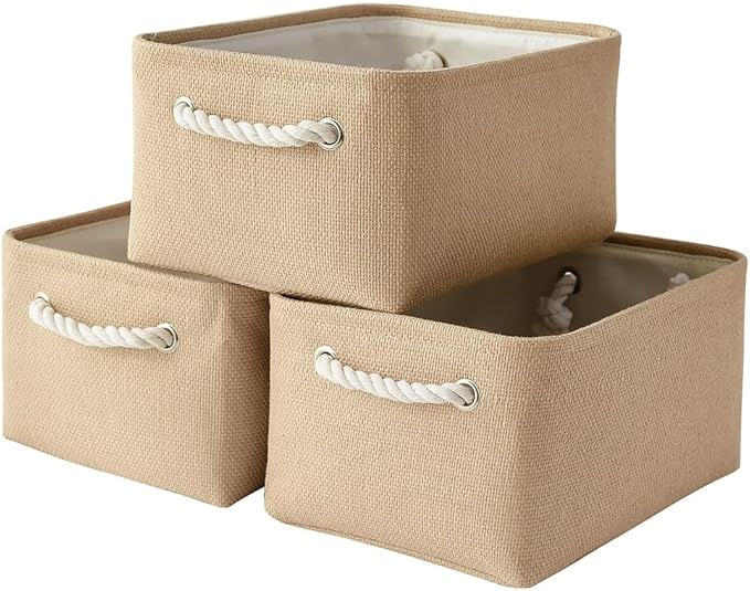 TheWarmHome Storage Bins for Shelves - Medium 3Pack 13.8L*9.8W*6.7H inch Canves Storage Basket for Organizing, Fabric Storage with Handles for Clothes Baby Dog Toys(Beige)-Ruum Studio Home