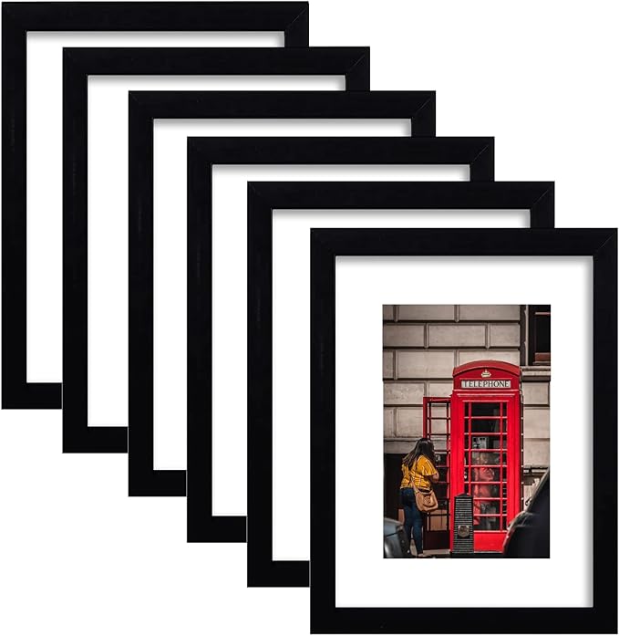 11x14 Picture Frame Set of 6, Display Pictures 8x10 with Mat or 11x14 Without Mat for Wall Mounting,Black-Ruum Studio Home