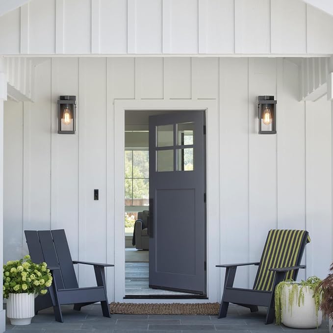 mirrea 11" Classic Outdoor Wall Sconce 1 Light in Matte Gray Rectangular Metal Frame and Clear Glass Shade Waterproof Porch Light Patio Light Pack of 2-Ruum Studio Home