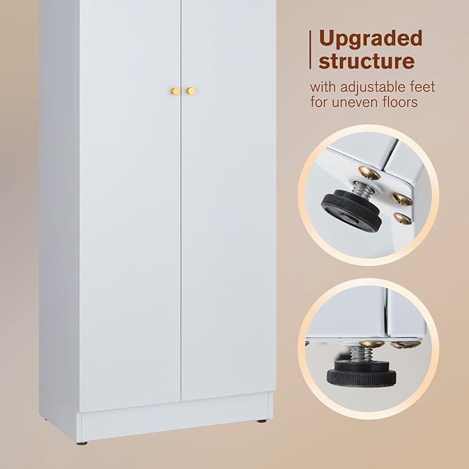 5 Tier Metal Curio Cabinets, Modern Bookshelf Cabinet with 4 Adjustable Shelves, Cabinet Display Case for Home Office, Living Room, Pantry (White-23.54W-Metal Door)-Ruum Studio Home