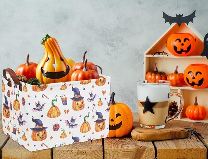 HIYAGON Rectangular Halloween Basket Trick or Treat Basket for Kids Boys and Girls Pumpkin Candy Box for Halloween Parties Cute Storage Bin Organizer Box Room Decor(Pumpkin)-Ruum Studio Home