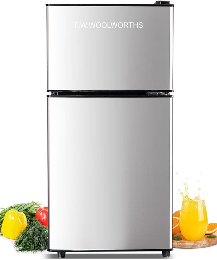 Compact Refrigerator with Freezer, 3.5 cu ft Countertop Mini Fridge with Adjustable Mechanical Thermostat, Retro Compact Fridge for Office, Bedroom, Dorm or Cabin, Silver-Ruum Studio Home