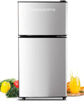 Compact Refrigerator with Freezer, 3.5 cu ft Countertop Mini Fridge with Adjustable Mechanical Thermostat, Retro Compact Fridge for Office, Bedroom, Dorm or Cabin, Silver-Ruum Studio Home