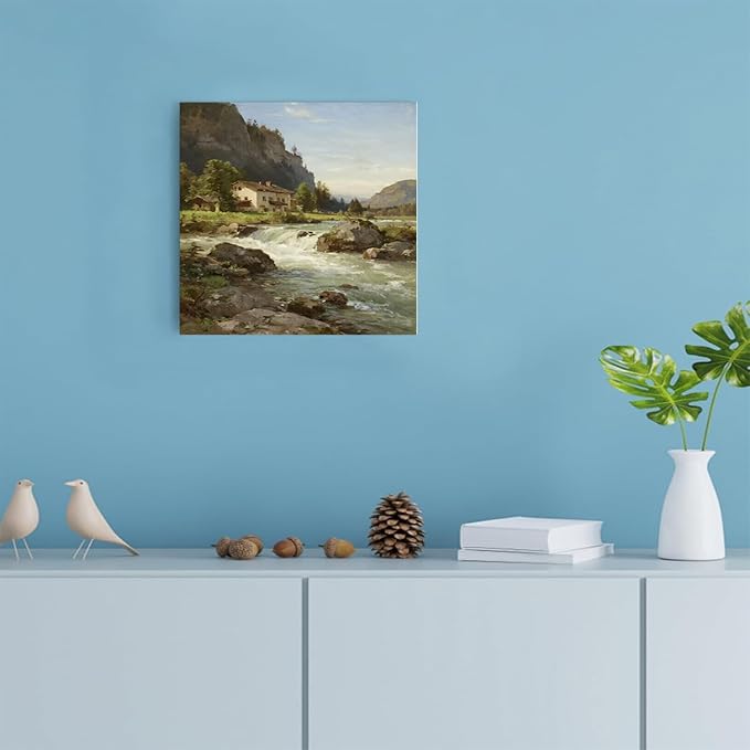 Vintage landscape rural scenery poster art farmhouse cottage wall decor living room kitchen quiet country stream suitable for bedroom bathroom-Ruum Studio Home