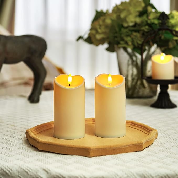 Homemory 6”x3” Outdoor Waterproof Flameless Candles, LED Candles, Battery Operated Candles with Remote and Timers, Electric Fake Plastic Pillar Candles,Dark Ivory, Set of 2-Ruum Studio Home