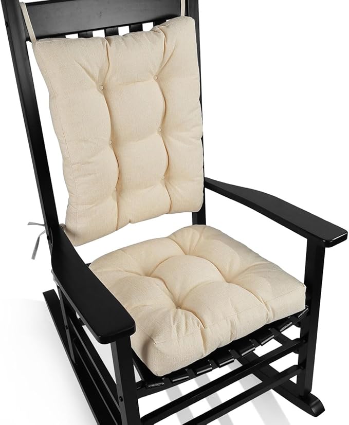 BUYUE Chair Cushion Set for Rocking Chair, Back Pillow & Seat Cushion with Ties, Original Woven Fabric Non-Slip Chair Pads for Elderly Sitting, Beige-Ruum Studio Home