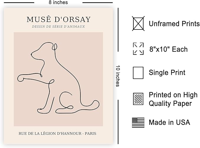 Poster Master Vintage Poster - Retro One Line Dog Drawing Print - Dog Art - Minimal Gift for Men, Women, Animal Lover - Abstract Wall Decor for Home, Office, Bedroom - 8x10 UNFRAMED Wall Art-Ruum Studio Home