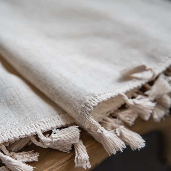 Sutuo Home Boho Curtain 63 Inches Long for Bedroom, Natural Linen Look Textured Burlap Rod Pocket Chic Semi Blackout Bohemian Handmade Tassels Window Treatment for Living Room, 1 Panel 59" W x 63" L-Ruum Studio Home