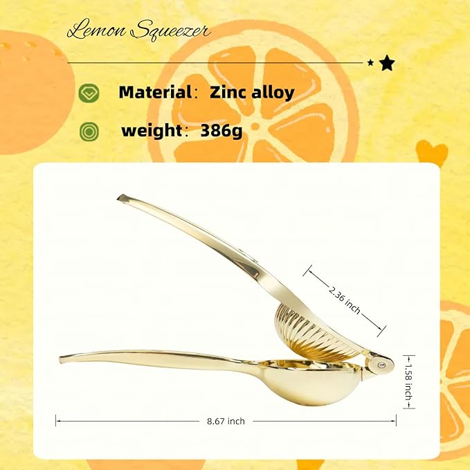 Lemon Squeezer, Heavy Duty Zinc Alloy Manual Lemon Juicer, High Yield Threaded Groove Small Oranges Limes Citrus Juicer Hand Press, Juice Maker for Cocktails Home Restaurant Kitchen Utensils(Gold)-Ruum Studio Home