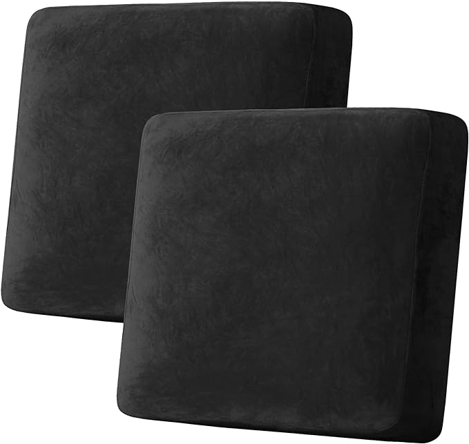 H.VERSAILTEX Velvet Stretch Couch Cushion Cover Plush Cushion Slipcover for Chair Loveseat Sofa Cushion Furniture Protector Seat Cushion Sofa Cover (2 Piece Large Sofa Cushion Covers, Black)-Ruum Studio Home