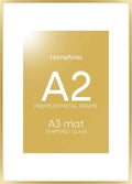 Homeforia A2 Picture Frame Gold, High End Metal 16.5 x 23.5 inches Poster Frames with Mat 11.7 x 16.5 for Photo, A2 Size Frames Matted to A3 Print, 16.5 by 23.4 Hanging Frame, Tempered Glass, Set of 1-Ruum Studio Home