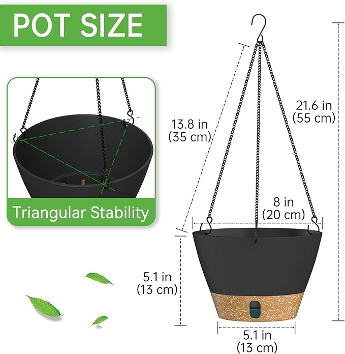 ZMTECH 8 Inch Hanging Planters for Indoor Plants, Hanging Baskets for Plants Outdoor with Visible Water Level, Hanging Flower Pots with Drainage Holes & Removable Tray(2 Pack, Gray)-Ruum Studio Home