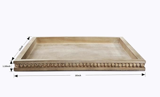 Wood Decorative Tray-Vitage Brown Washed Bead Tray for Coffee Table Wooden Serving Trays Ottoman Tray for Living Room Candle Holder Home Organizer Farmhouse Home Decor (Rectangular)-Ruum Studio Home
