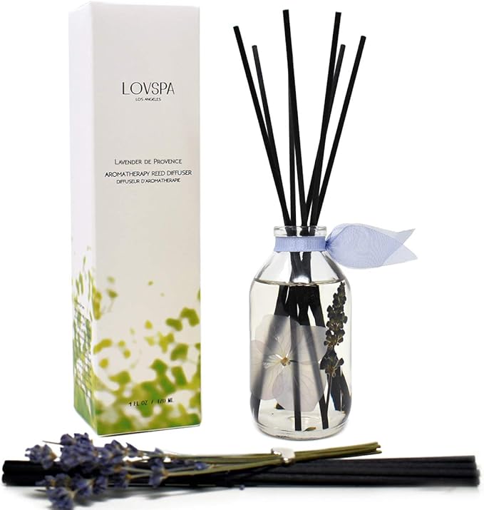 LOVSPA Reed Diffuser Set, Lavender De Provence Scented Oil Diffuser with Sticks, Home Fragrance Accessories for Bathroom Shelf Decor, Aroma Diffusers for Home or Office Desk, USA Made-Ruum Studio Home