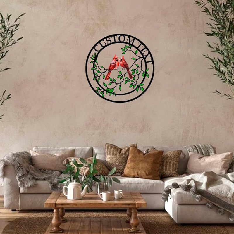 Personalized Name Garden Cardinal Metal Signs, Custom Family Name Outdoor Indoor Wall Decorations, Wall Art for Mom Sister Grandma Dad, Housewarming Gift Birthday Retirement-Ruum Studio Home