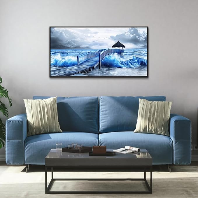 ZUITINGHUA Black Framed Canvas Wall Art For Living Room Wall Decor For Bedroom Office Wall Decoration Ocean Landscape Paintings Black And White Pictures Artwork Room Aesthetic Home Decor 20x40 In-Ruum Studio Home