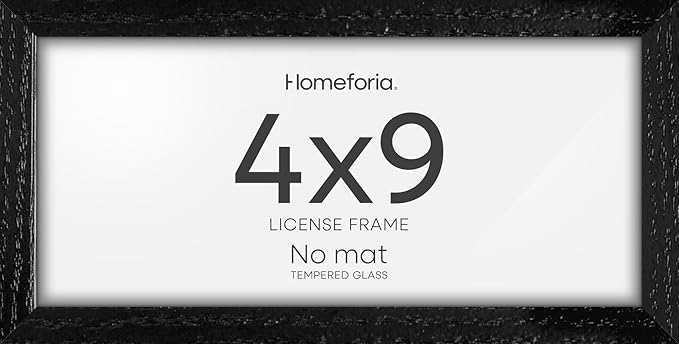 Homeforia 4x9 Business License Frame Black, High End Oak 4 x 9 Black Wood Certificate Frames, 9x4 Wooden Document Frames for Wall or Tabletop, 4 by 9 Picture Frames, Tempered Glass, Wall Kit, Set of 1-Ruum Studio Home