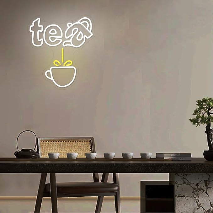 Tea Neon Sign Teapot LED Neon Light White Tea Bar Neon Sign Decor Hanging for Coffee Station, Teahouse, Restaurants, Home, Farmhouse, Kitchen Decoration-Ruum Studio Home